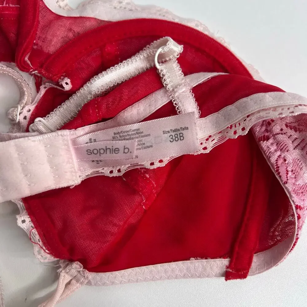 Sophie B Pin Up White Lace Red Bra 38 B